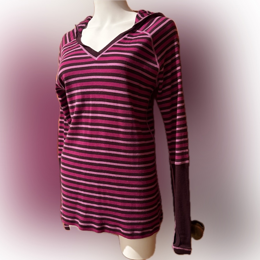 AKINI Striped Purple Hooded Long-Sleeve Top